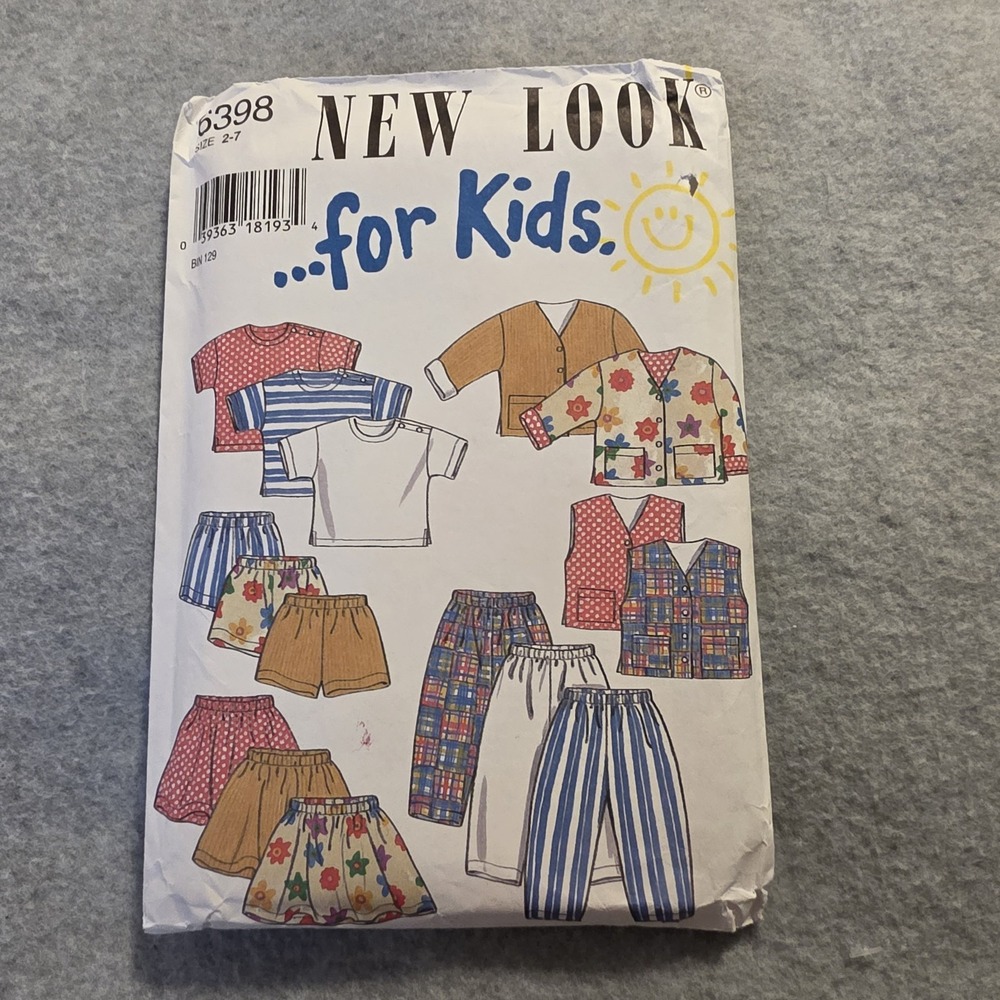New Look 6398 Kids Sewing Pattern Size 2-7 Tops Pants Shorts Jacket Vest
